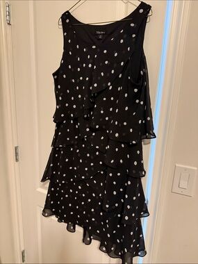 S.L. Fashions Black Polka Dot Chiffon Top size 16